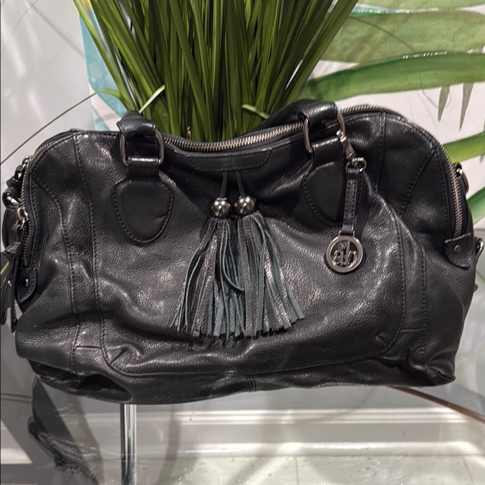 AB Studio Black Shoulder Bag with Tassel and Silver Hardware